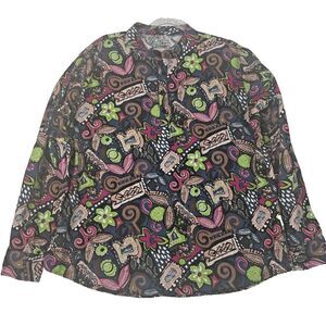 Coofandy Men's XL Blue Pink‎ Green Floral Long Roll Tab Sleeve 1/4 Button Shirt